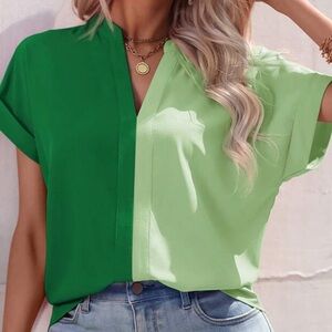 Summer Closet Clearance- Shein Two-Tone Green Women's Top Size S 4